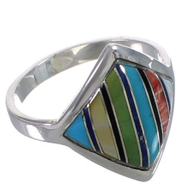 Sterling Silver Jewelry Multicolor Inlay Ring Size 8-1/2 UX34368
